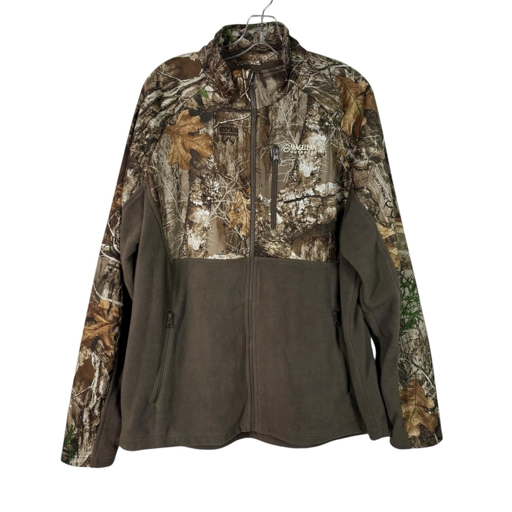 Magellan Mens Classic Fit Moisture Wicking Camo Camouflage Brown Fleece Zip Up L